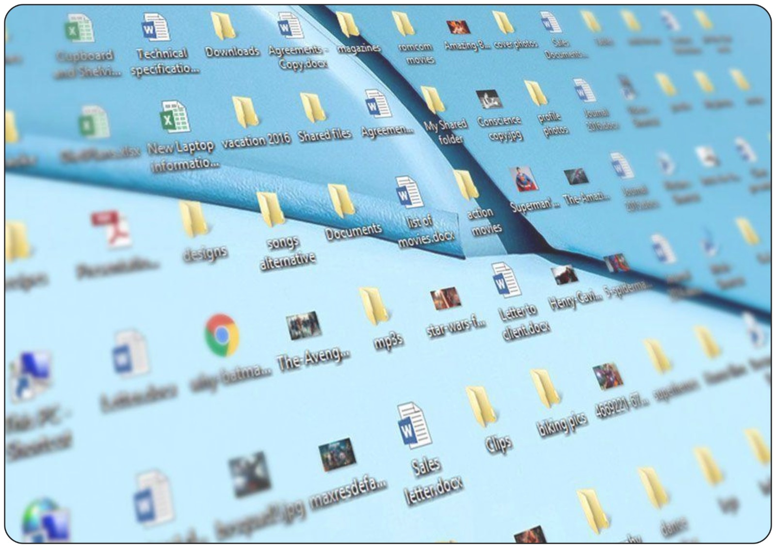 A cluttered digital workspace — the starting point before organisation